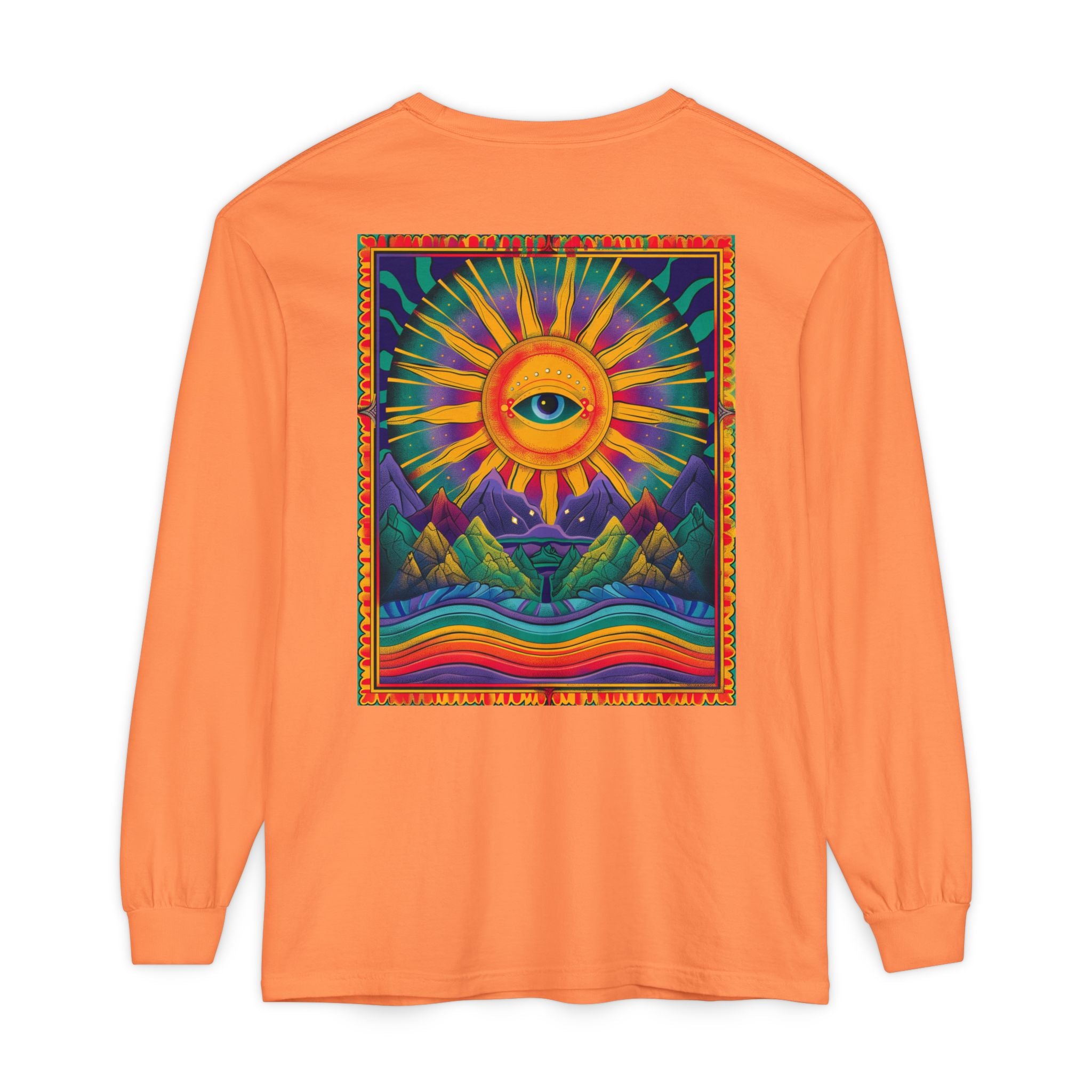 Colorful Eye Sunrise Long Sleeve T-Shirt, Bohemian Shirt, Gift for Nature Lovers, Festival Attire, Psychedelic Art Wear