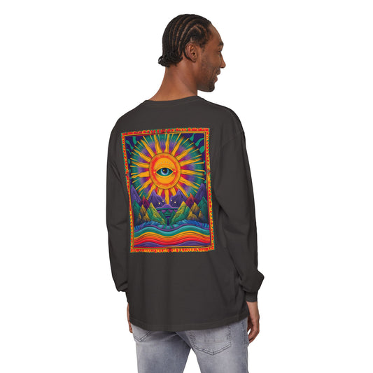 Colorful Eye Sunrise Long Sleeve T-Shirt, Bohemian Shirt, Gift for Nature Lovers, Festival Attire, Psychedelic Art Wear