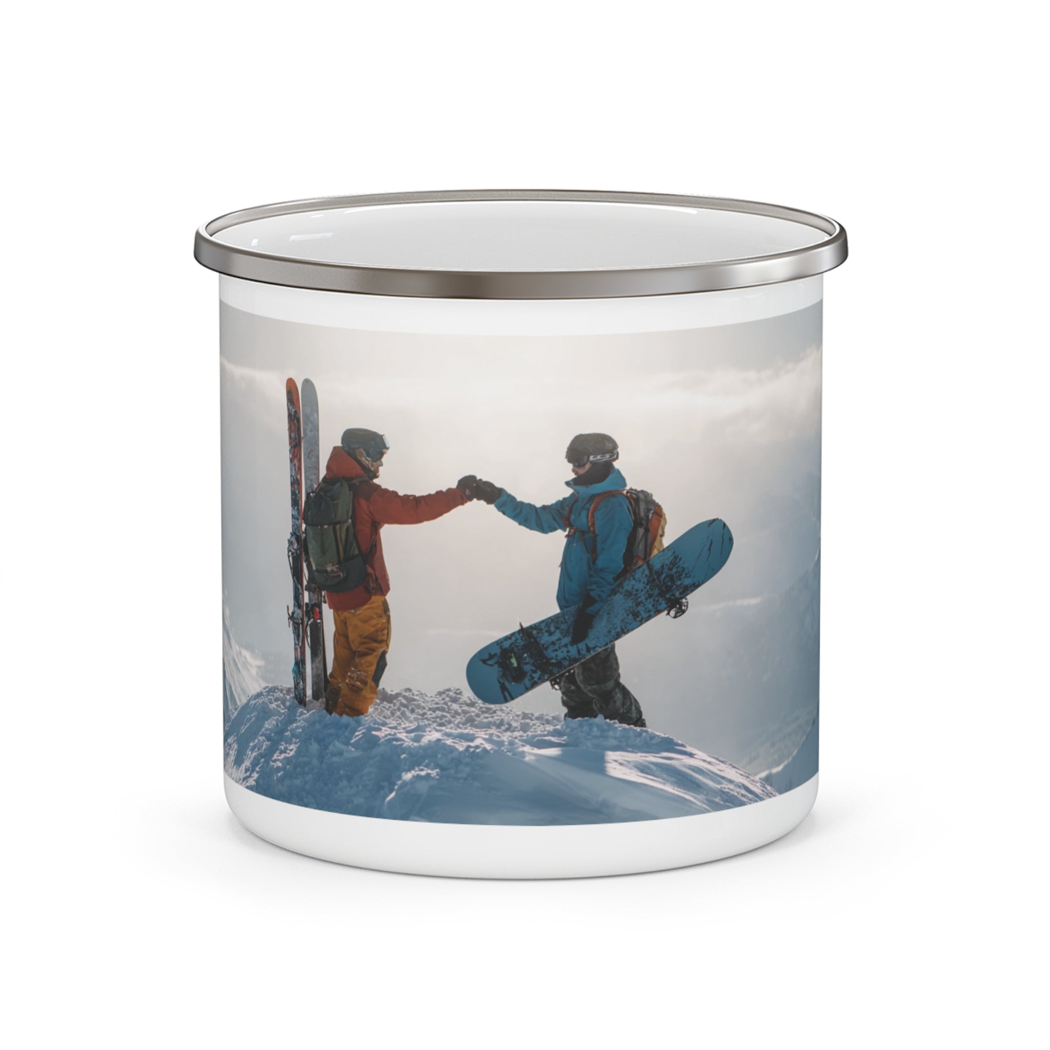 Mountain Adventure Enamel Camping Mug - Perfect for Skiers, Snowboarders, Outdoor Lovers, Winter Sports, Camping Gear