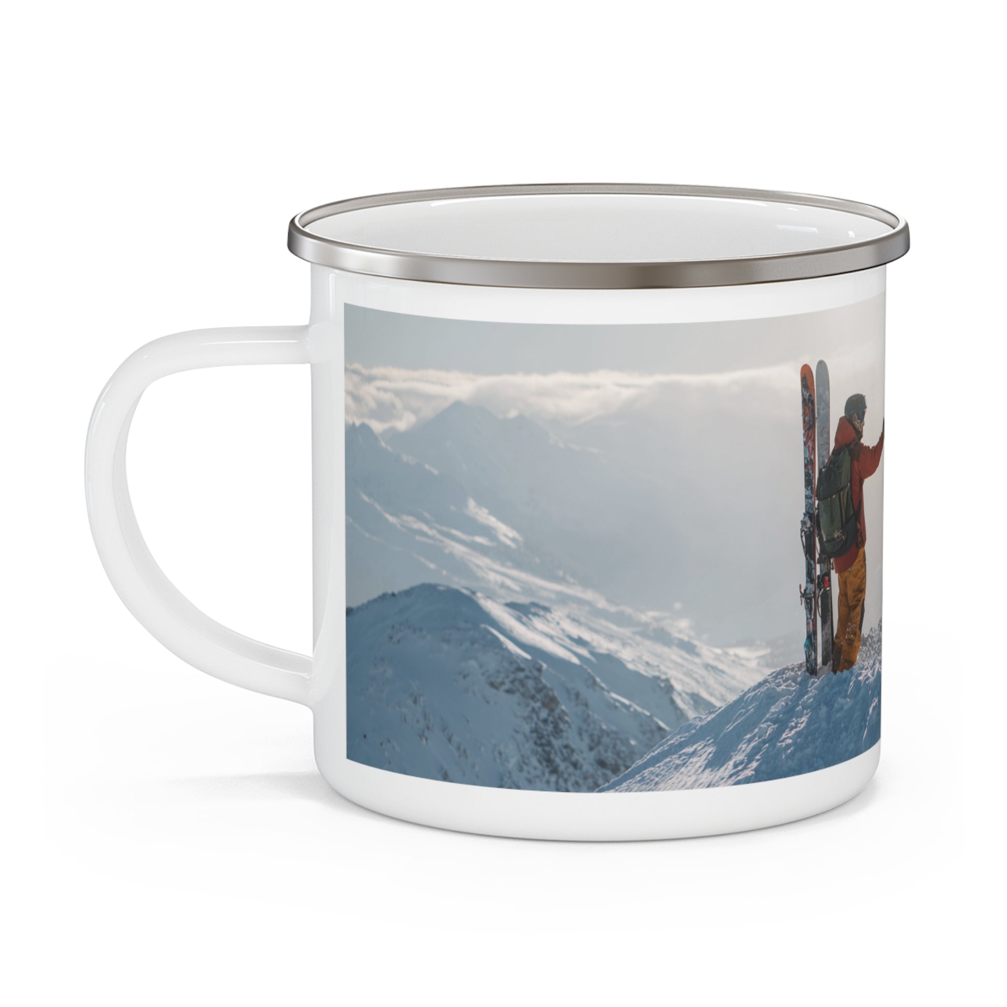 Mountain Adventure Enamel Camping Mug - Perfect for Skiers, Snowboarders, Outdoor Lovers, Winter Sports, Camping Gear