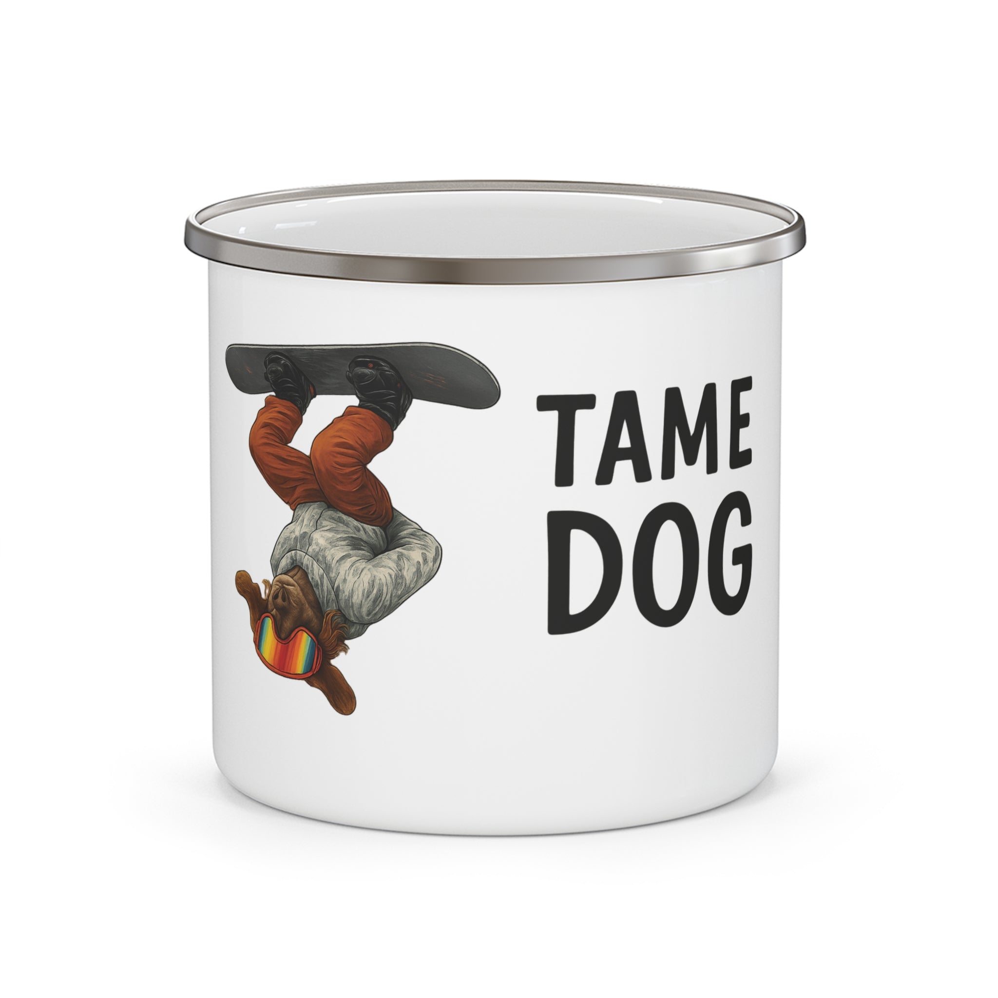 Enamel Mug Snowboarding Dog Design