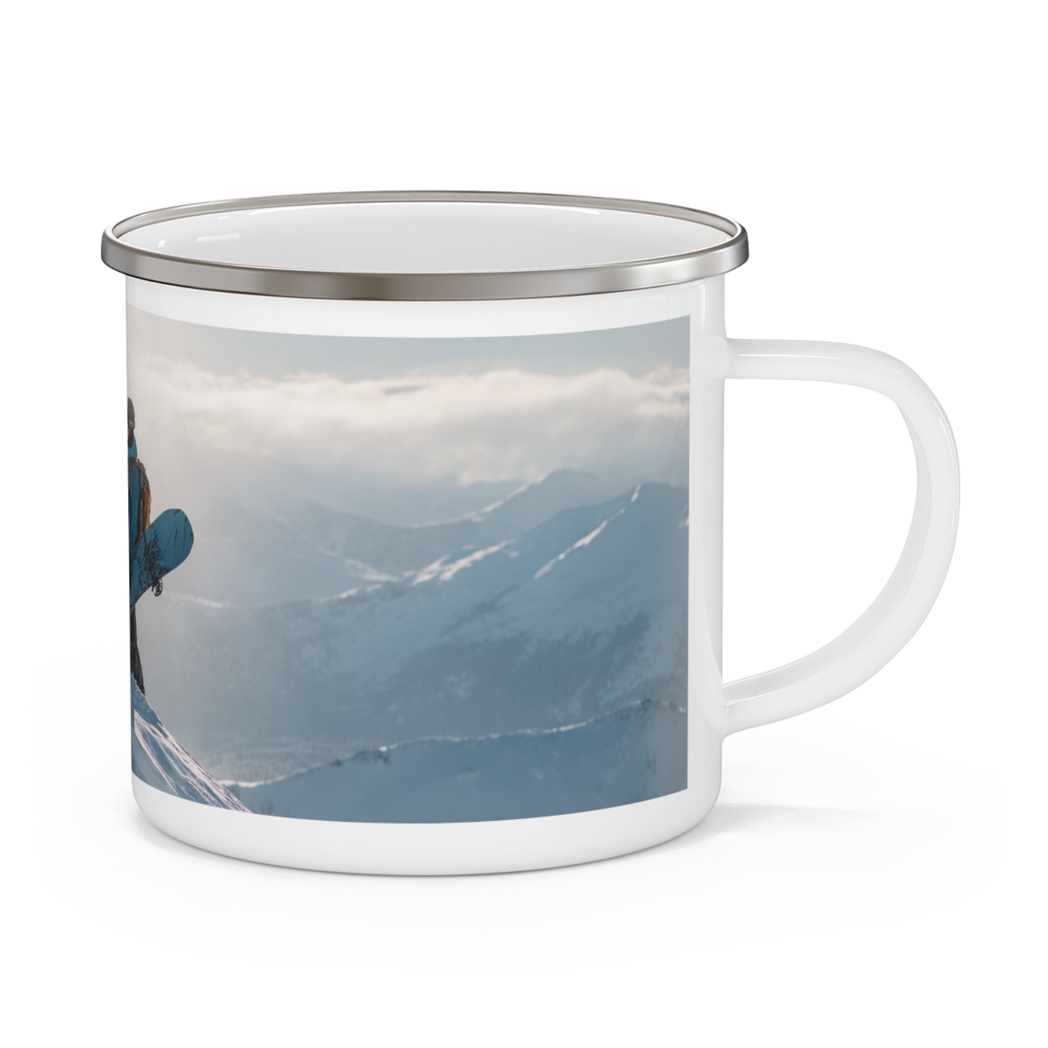 Mountain Adventure Enamel Camping Mug - Perfect for Skiers, Snowboarders, Outdoor Lovers, Winter Sports, Camping Gear