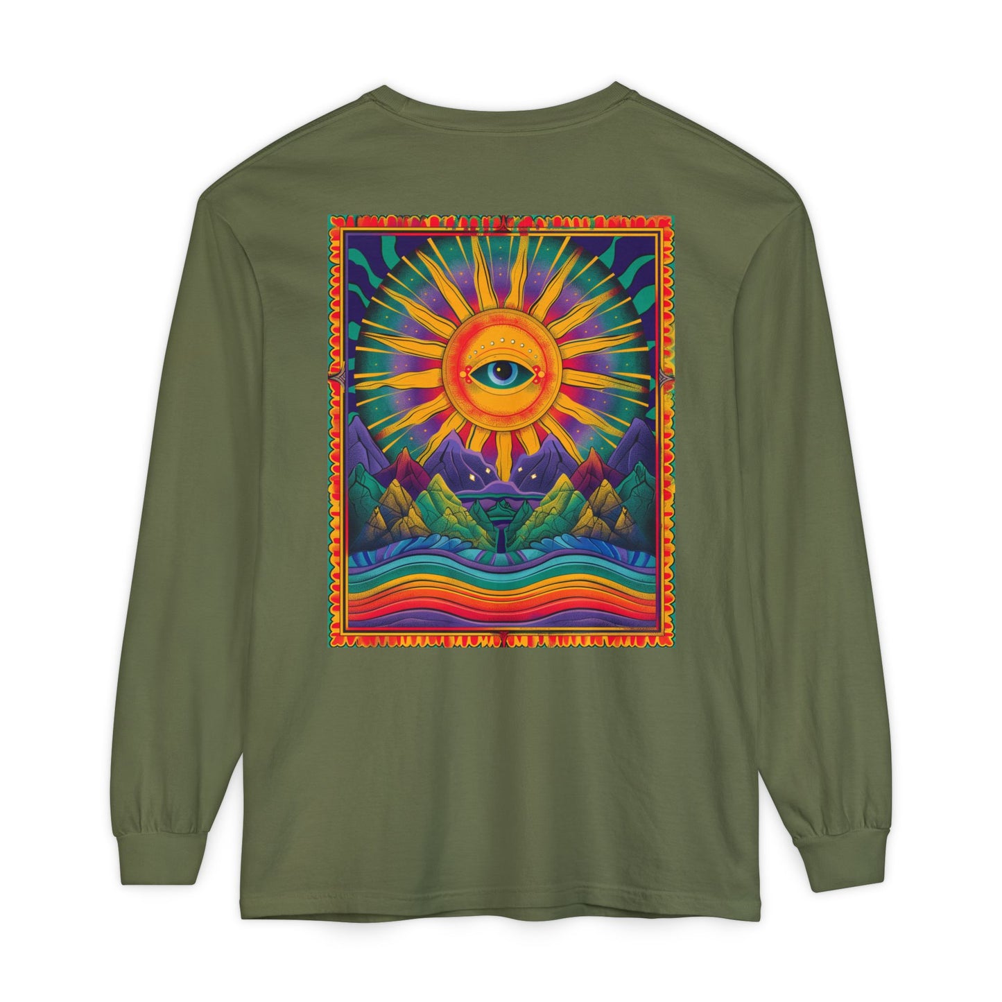 Colorful Eye Sunrise Long Sleeve T-Shirt, Bohemian Shirt, Gift for Nature Lovers, Festival Attire, Psychedelic Art Wear