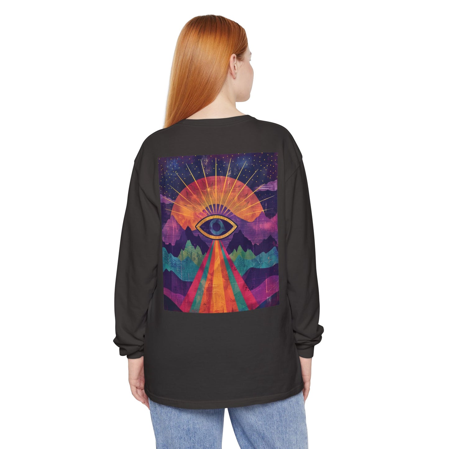 Psychedelic Eye Long Sleeve T-Shirt, Unique Graphic Tee, Unisex Apparel, Gift for Art Lovers, Festival Fashion, Cozy Casual Wear