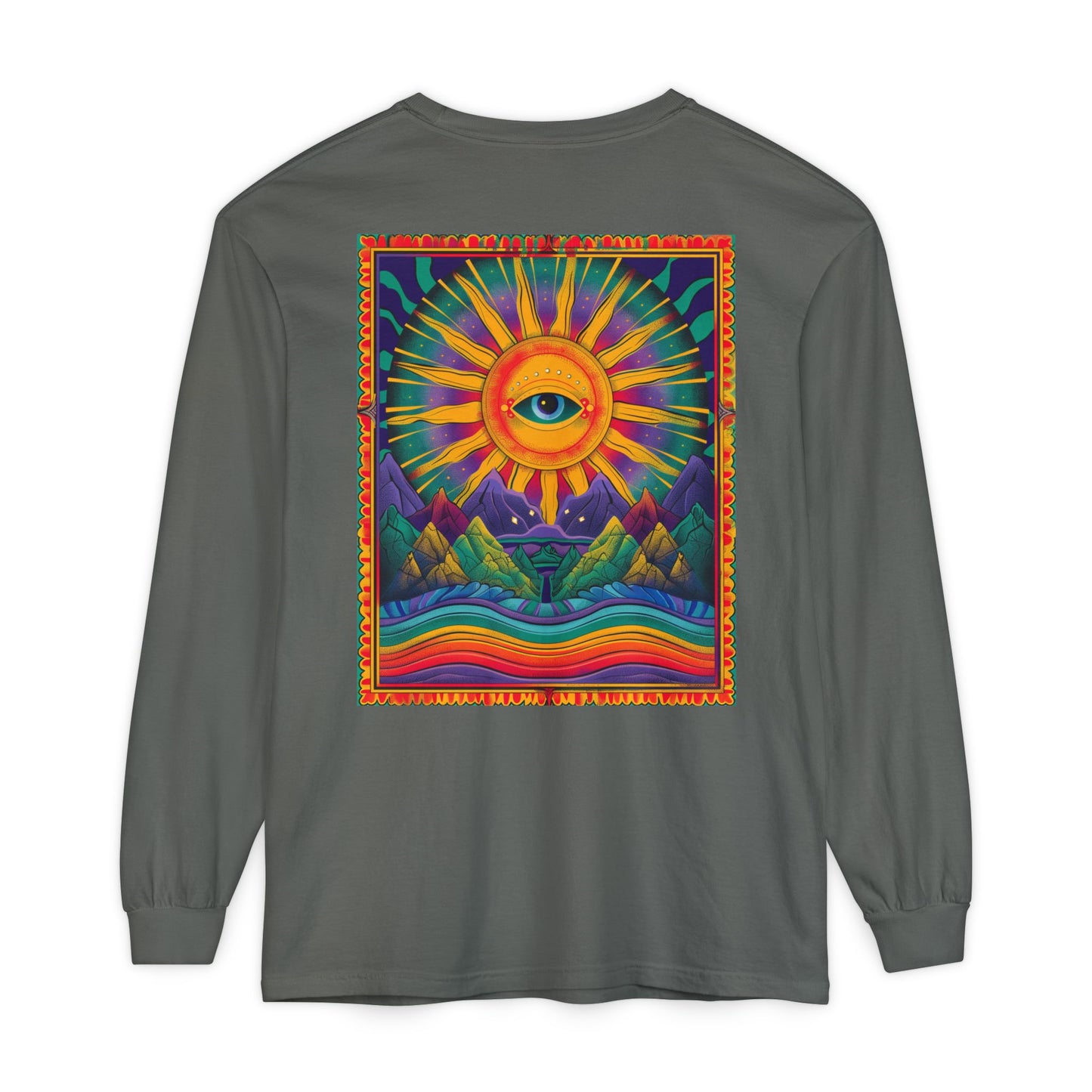 Colorful Eye Sunrise Long Sleeve T-Shirt, Bohemian Shirt, Gift for Nature Lovers, Festival Attire, Psychedelic Art Wear
